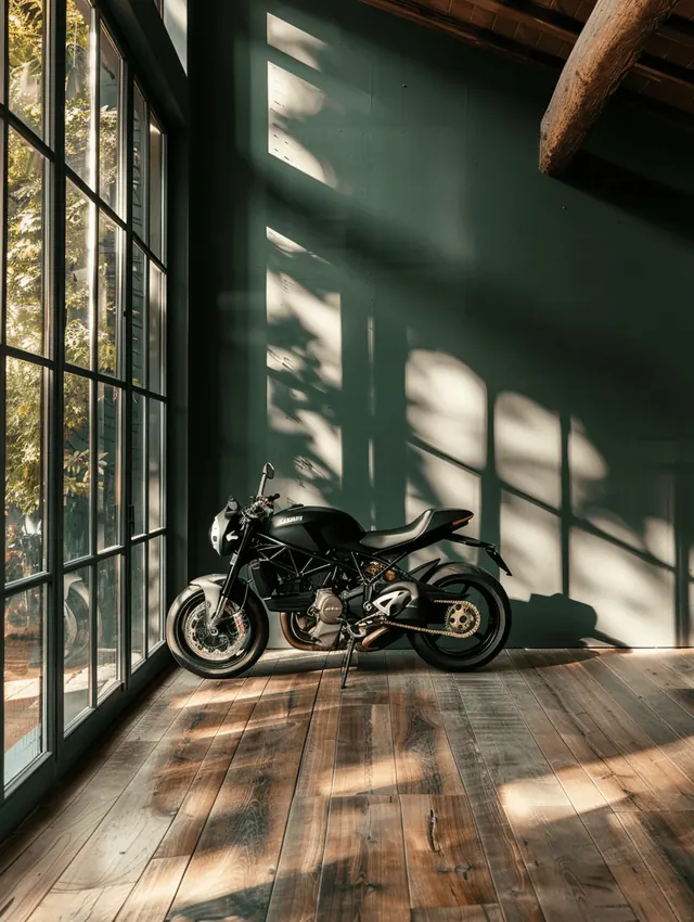 Motorcycle in Industrial Interior