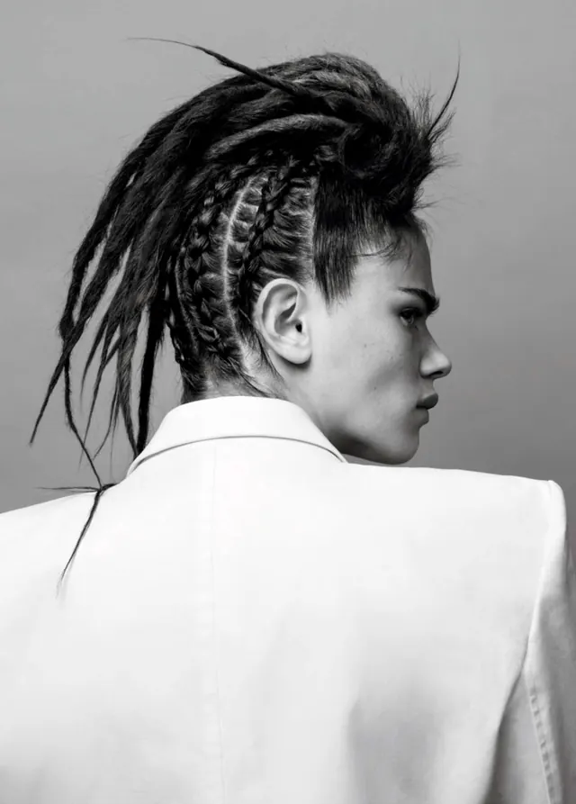 Monochrome Portrait of Person with Braided Hair