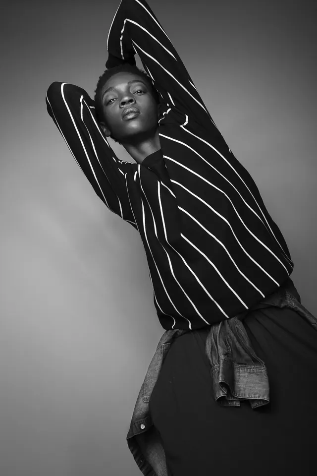 Monochrome Portrait with Striped Pattern