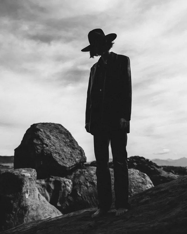 Monochrome Figure in Landscape