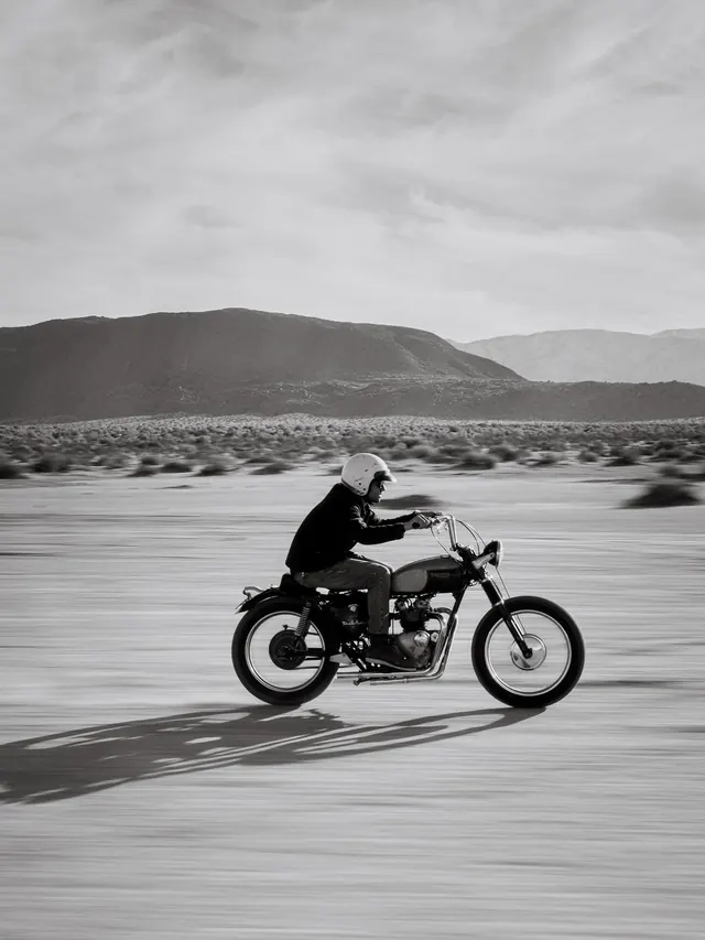 Motorcycle in Desert Landscape