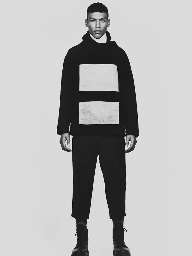 High-Contrast Black Hoodie Fashion Editorial, minimal, monochrome, dark
