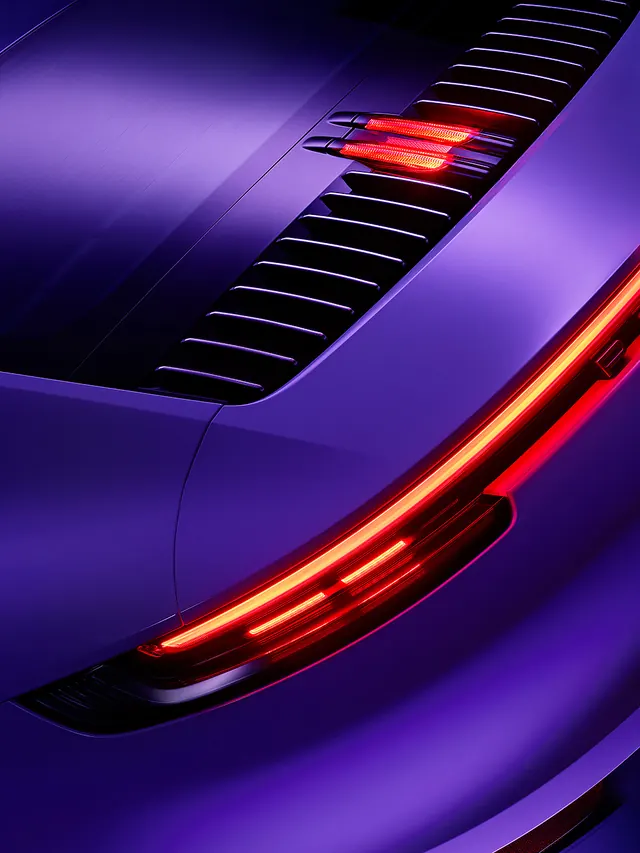 Purple and neon automotive lighting detail, dark-mode, minimalist, dark