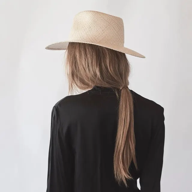 Straw panama hat with braided details, photographic, minimal, light