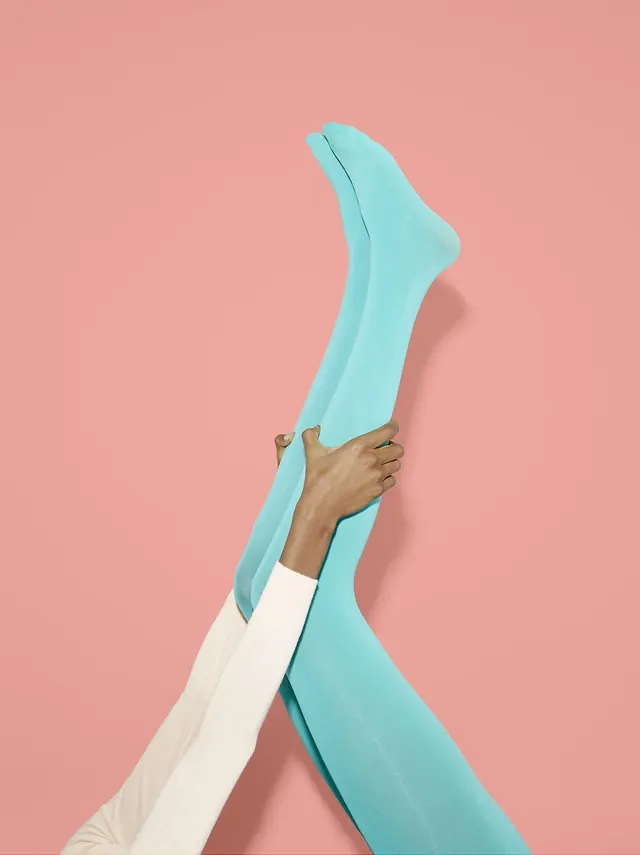 Fabric sculpture blue and pink composition, minimalist, playful, pastel