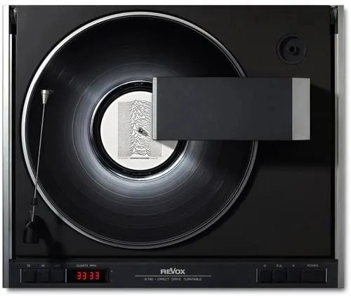 Turntable with translucent overlay, minimal, monochrome, dark
