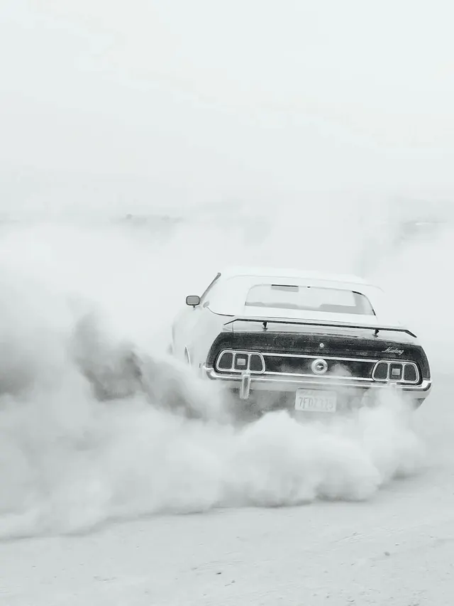 Vintage car in snow, photographic, monochrome, monochrome