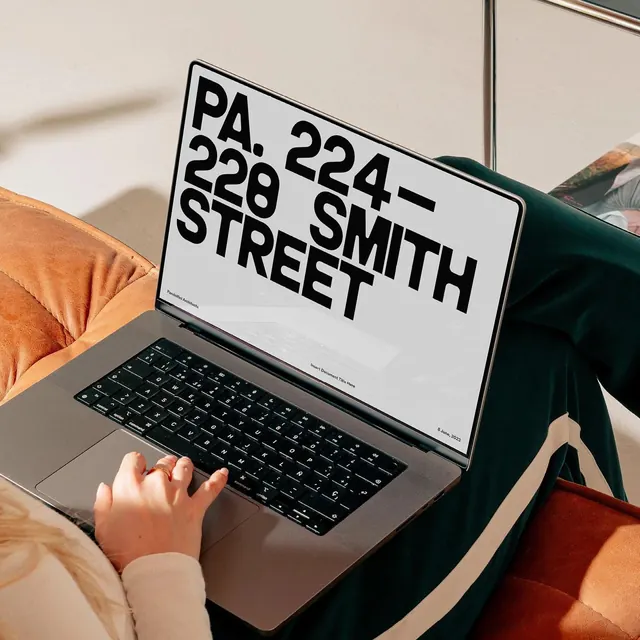 Flat lay workspace with laptop and design tools, flat, minimal, light