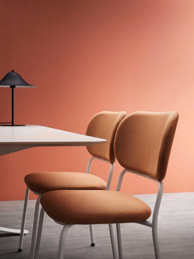 Mid-century furniture vignette styling, minimal, photographic, warm