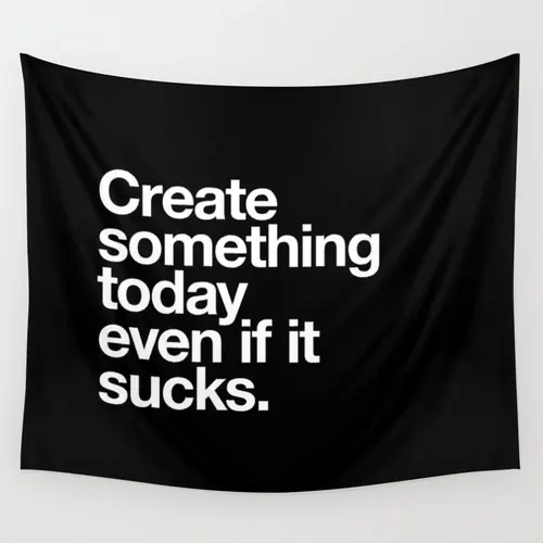 Motivational text on draped fabric, playful, editorial, monochrome