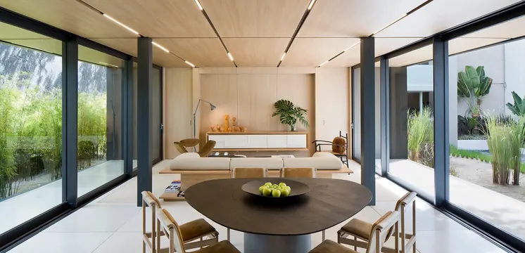 Minimalist living space with natural materials, minimal, organic, light