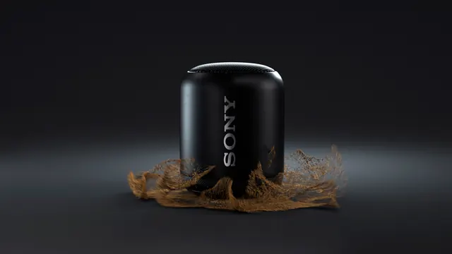 Sony product mockup on dark background, minimal, technical, dark