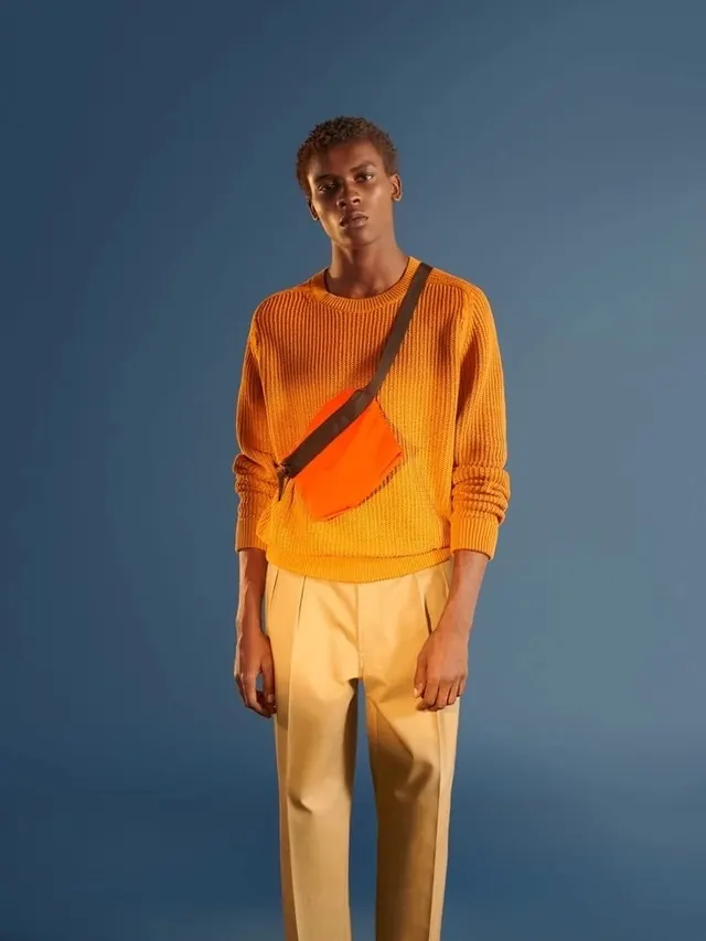 Fashion lookbook with color blocking, photographic, minimal, warm