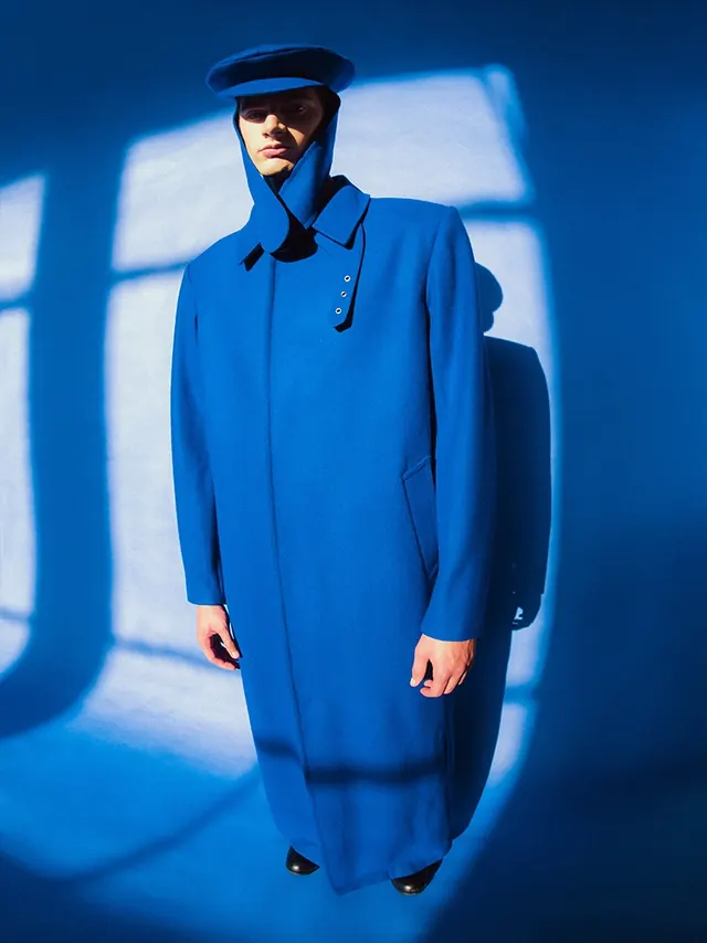 Cobalt blue fashion editorial portrait, editorial, photographic, vibrant