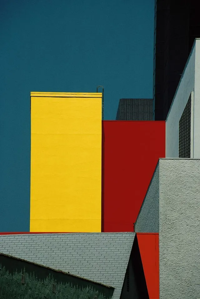 Color-block architectural facade study, minimal, geometric, vibrant