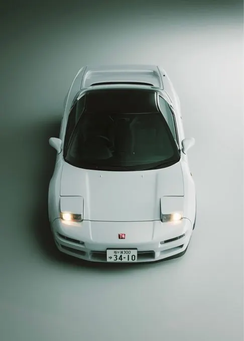 White Honda NSX overhead, minimal, photographic, light