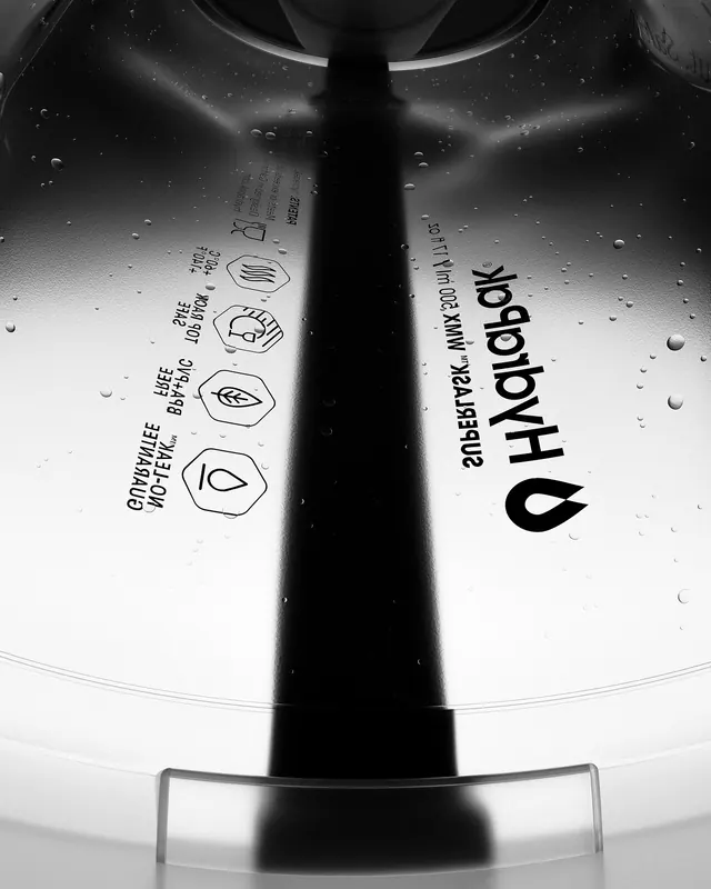 Hydrapak flask macro in black and white, minimal, technical, monochrome