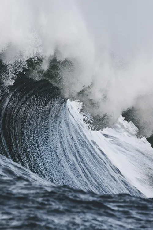 Breaking wave close-up photograph, photographic, minimal, cool