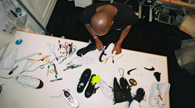 Virgil Abloh Nike sneaker design table, photographic, technical, light