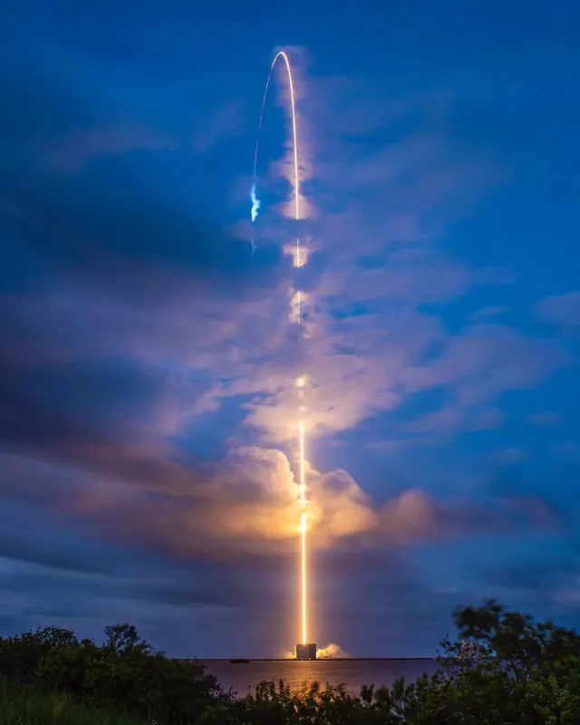 SpaceX Launch Clouds at Sunrise, photographic, warm
