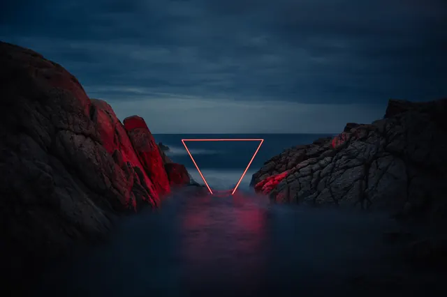 Neon triangle geometric landscape photography, photographic, neon, dark