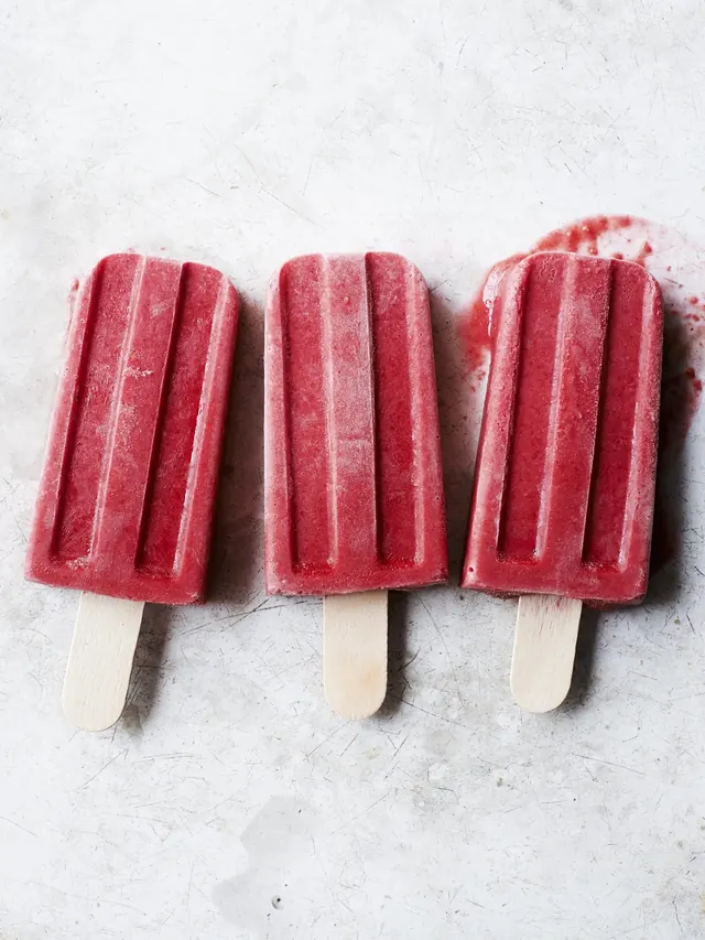 Red popsicles flat-lay food photography, photographic, minimal, vibrant