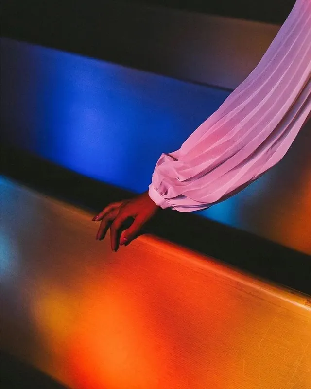Neon fabric and light gradient composition, photographic, gradient-heavy, neon