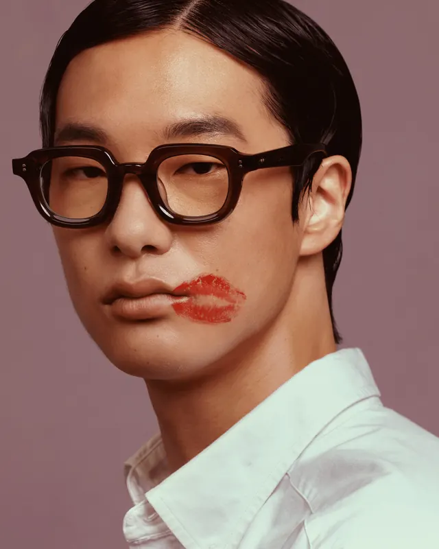 Beauty portrait with editorial styling, editorial, playful, muted