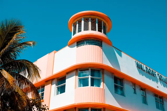 Mid-century resort architecture lighthouse building, photographic, bold, vibrant
