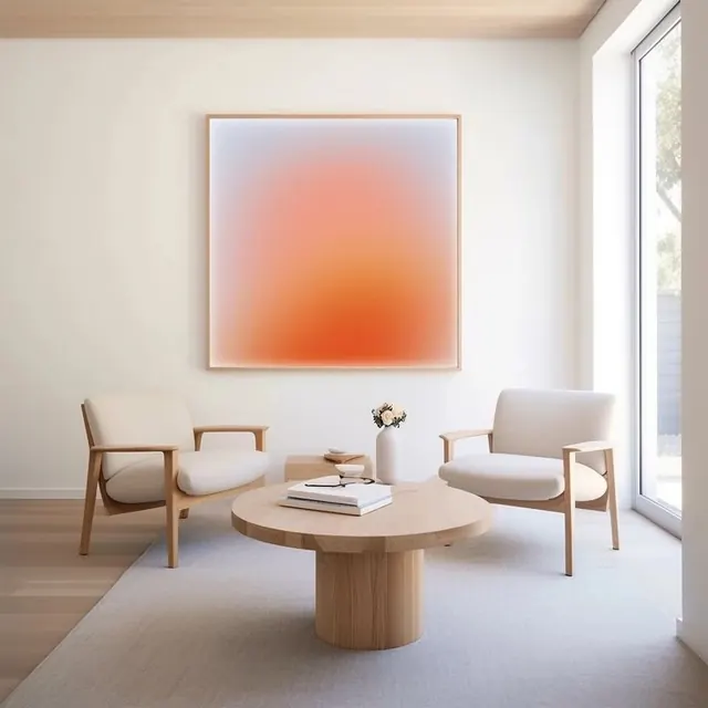 Minimalist interior living room with gradient art, photographic, minimal, warm