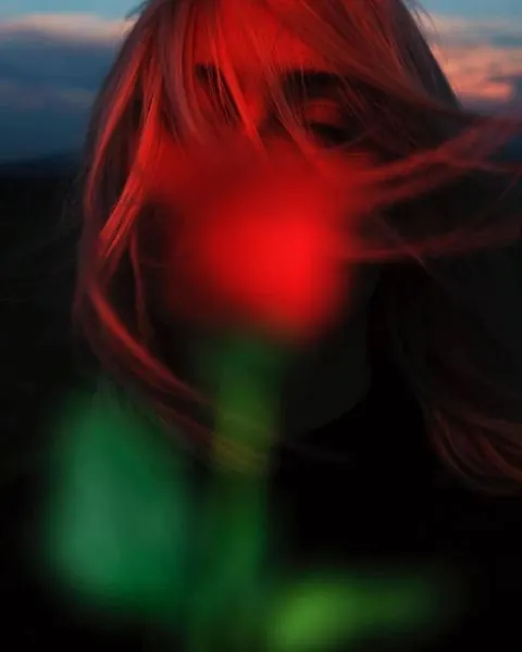 Moody portrait with red and green color gels, photographic, moody, vibrant