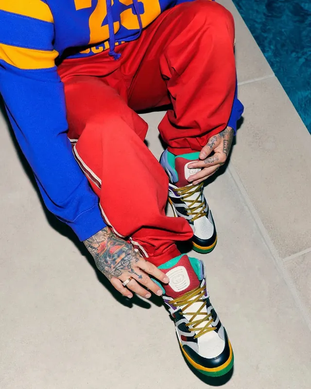 Colorful sneaker styling with bold sportswear, photographic, colorful, vibrant