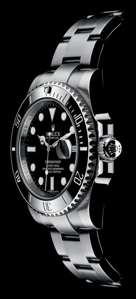 Luxury dive watch product shot on black background, photographic, minimal, dark