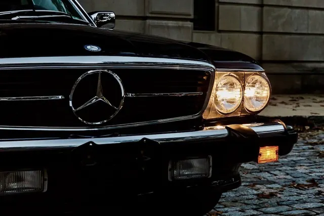 Vintage Mercedes-Benz front detail automotive photography, photographic, technical, dark