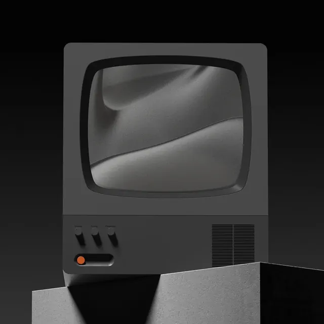 Vintage television set minimalist product shot, minimalist, photographic, monochrome