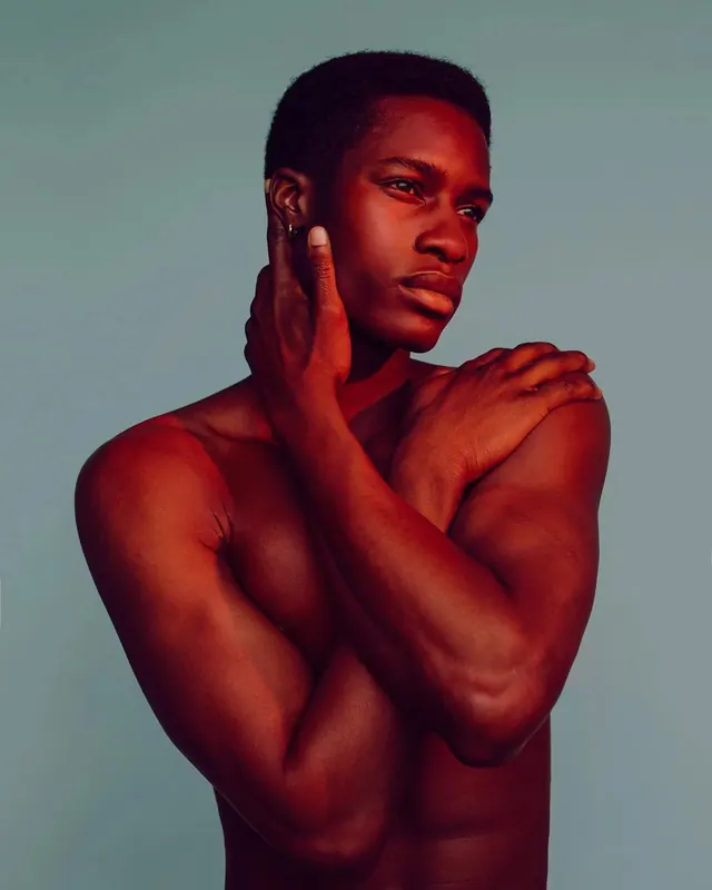 Warm-toned studio portrait with gradient lighting, photographic, warm, warm