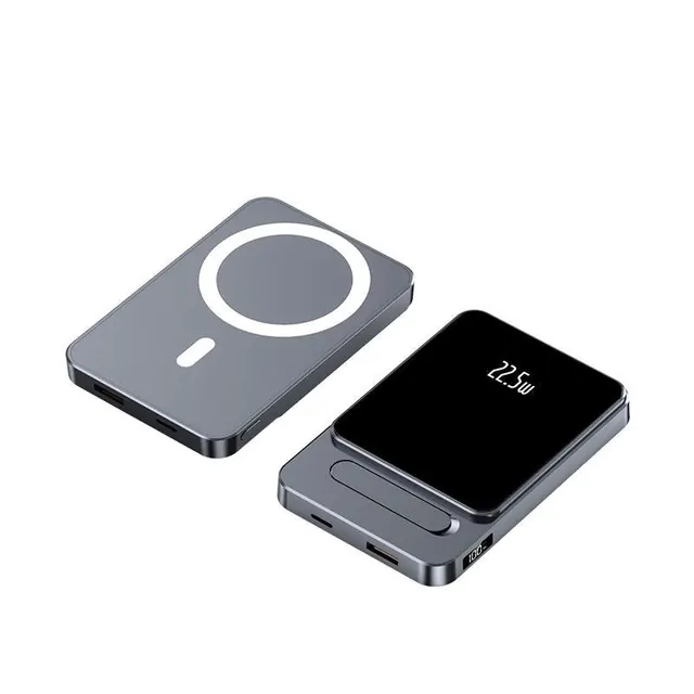 Two modern gray wireless power banks, minimal, technical, light