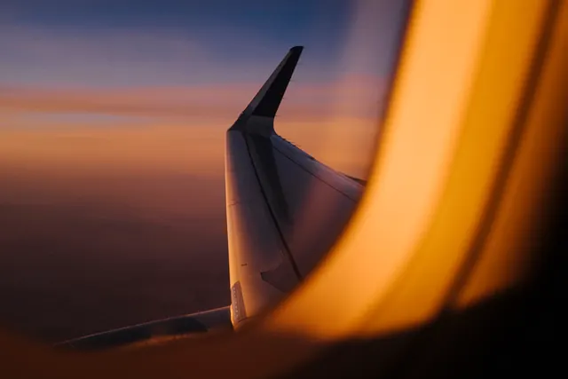 Airplane Wing at Sunset