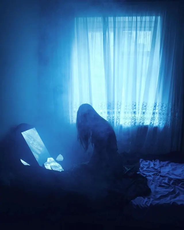 Blue-lit Interior Scene