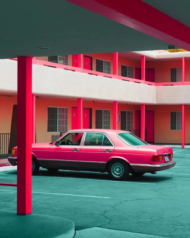 Pink Sedan in Urban Architecture
