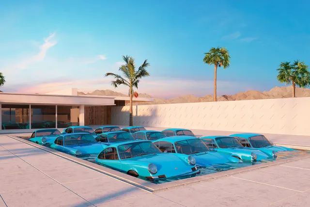 Blue Car Fleet in Desert Setting