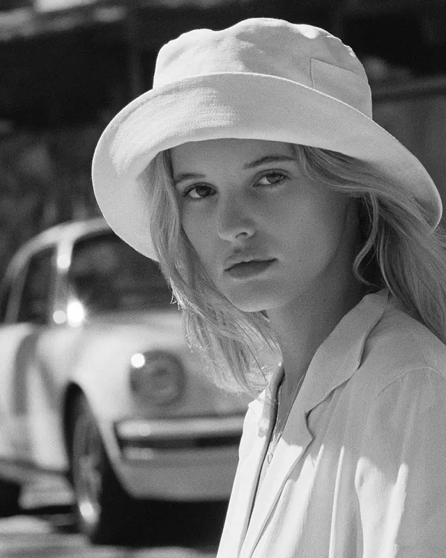Black and White Portrait with Vintage Car
