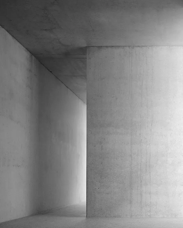 Monochrome concrete architectural interior, minimal, monochrome, light