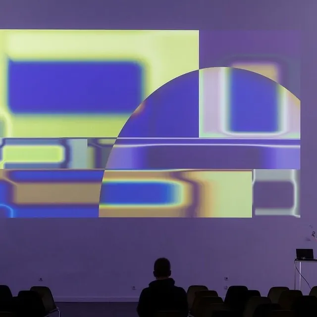 Abstract geometric projection in lecture hall, abstract, geometric, vibrant