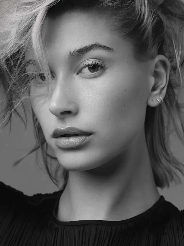Close-up monochrome beauty portrait with windswept hair, minimal, monochrome, monochrome