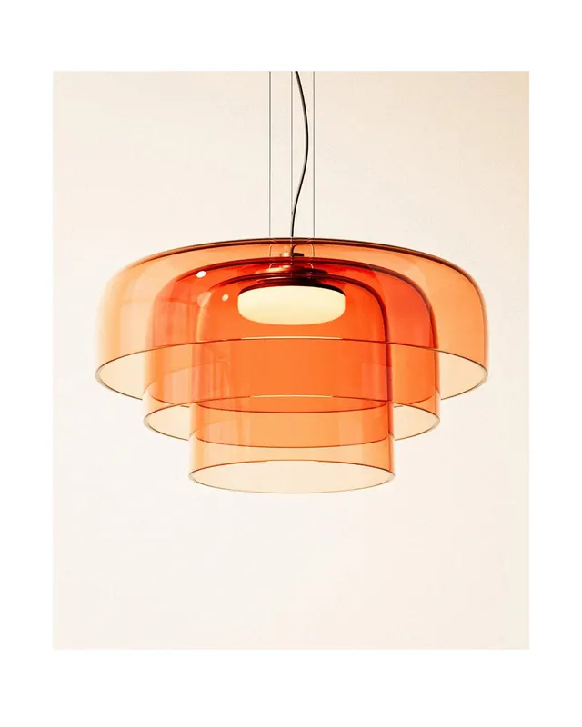 Layered orange glass pendant lamp, minimal, warm