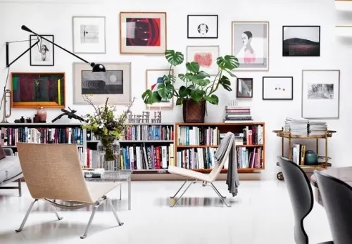 Home Office Interior with Bookshelf