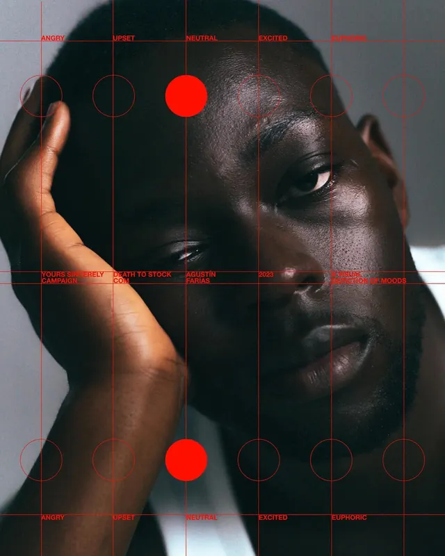 Portrait with Geometric Overlays, brutalist, neo-brutalist, dark