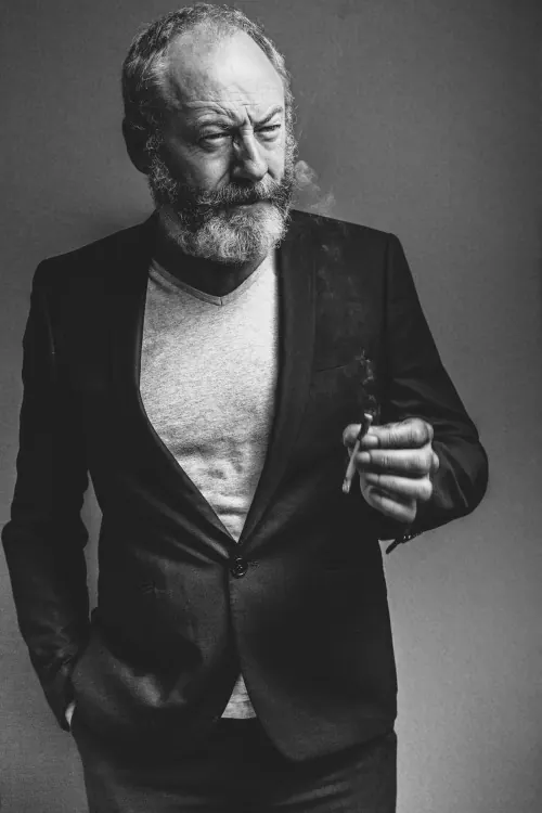 Monochrome portrait of bearded man with cigarette, photographic, monochrome, monochrome