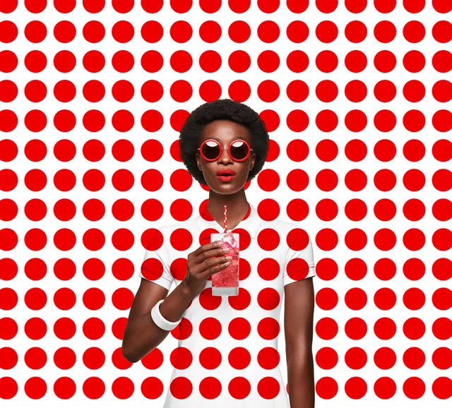 Red Polka Dot Portrait, maximalist, retro, vibrant